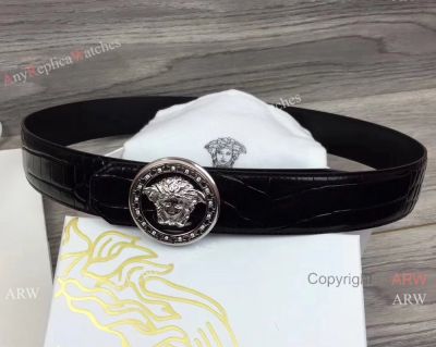 New 2018 Replica Versace Black Belt and Diamond Inlay buckle New Belt